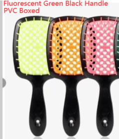Hollow Mesh Comb Household Styling Comb Hollow Mesh Back Honeycomb Comb (Option: Fluorescent Green Black Handle-PVC Boxed)