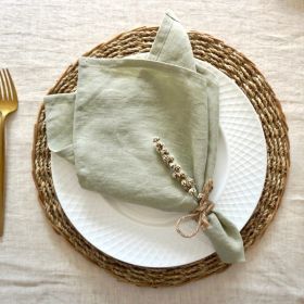 Pure Linen Insulation Placemat Square Wiping Towel Solid Color Napkin Mouth Cloth (Option: Grass Green-38 √ó 55cm)